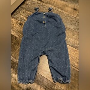 Baby GAP 1969 baby girl poka dot Denim Blue Romper jumpsuit overalls 6-12 month
